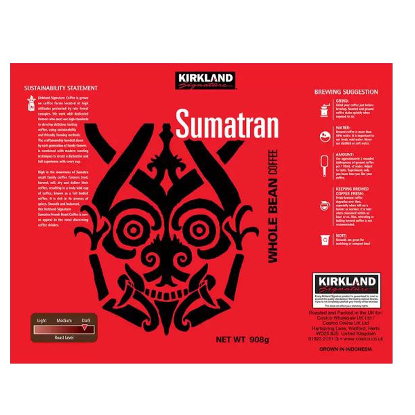 Kirkland Signature Sumatran Whole Bean Coffee, 907g