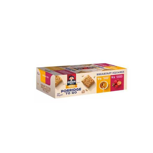 Quaker Oats Porridge To Go Breakfast Squares Variety Pack, 18 x 55g