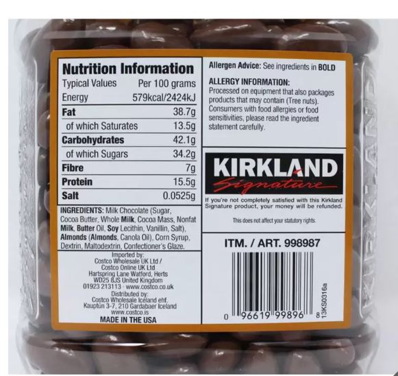 Kirkland Signature Milk Chocolate Almonds, 1.36kg